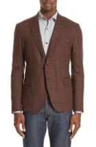 Men's Eleventy Trim Fit Plaid Stretch Wool Blend Sport Coat Us / 52 Eu R - Brown