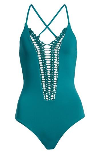 Women's Billabong 'hippie Hooray' Crochet One-piece Swimsuit - Green
