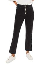 Women's Topshop Button Straight Leg Crop Jeans X 30 - Black