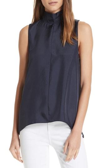 Women's Tibi Mendini Tie Neck Sleeveless Silk Blouse - Blue