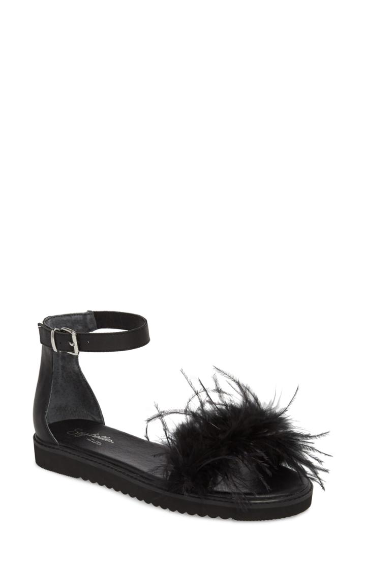 Women's Seychelles Ruffle A Few Feathers Ankle Strap Sandal .5 M - Black