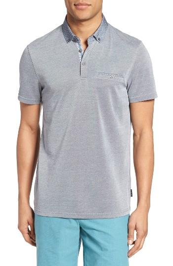Men's Ted Baker London Woven Collar Polo (m) - Blue