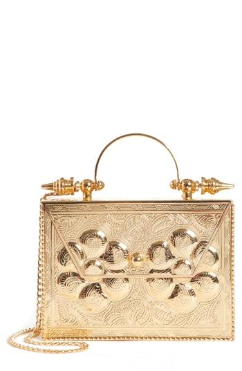 Okhtein Square Palmette Flower Minaudiere - Metallic