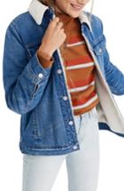 Women's Madewell Oversize Faux Fur Jean Jacket, Size - Blue