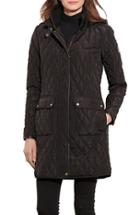 Petite Women's Lauren Ralph Lauren Diamond Quilted Coat With Faux Leather Trim P - Black