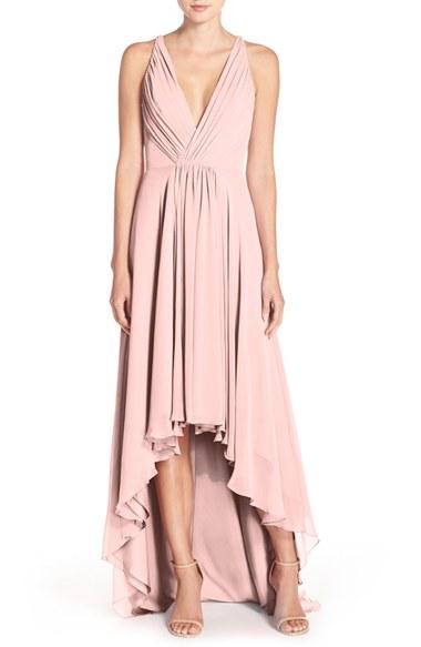 Women's Monique Lhuillier Bridesmaids Deep V-neck Chiffon High/low Gown - Ivory
