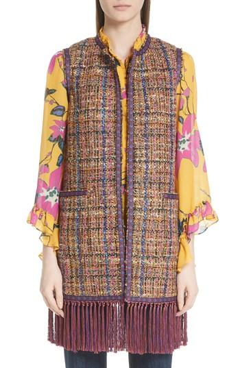 Women's Etro Fringe Trim Tweed Vest Us / 40 It - Purple
