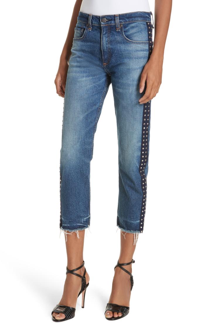 Women's Veronica Beard Ines Rhinestone Side Stripe Girlfriend Jeans
