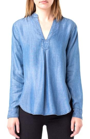Women's Liverpool Mandarin Collar Chambray Blouse - Blue