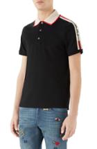 Men's Gucci Jacquard Stripe Sleeve Pique Polo, Size - Grey