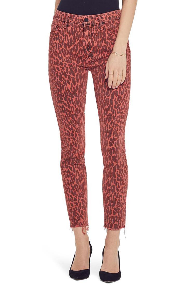 Women's Mother The Looker High Waist Fray Ankle Skinny Jeans - Red