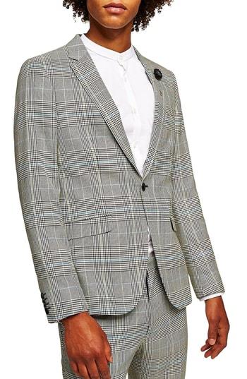 Men's Topman Skinny Fit Houndstooth Suit Jacket 32 - Grey