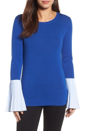 Women's Halogen Poplin Bell Cuff Sweater - Black