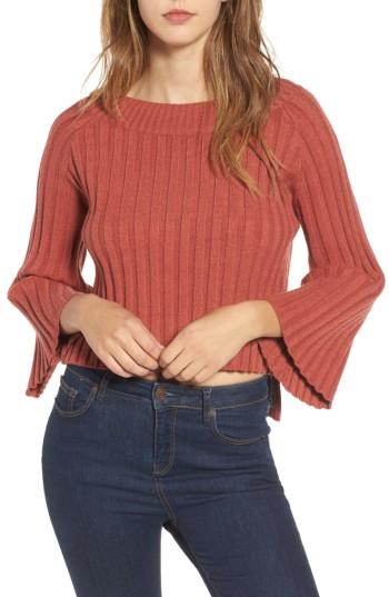 Women's J.o.a. Crop Ribbed Sweater - Burgundy