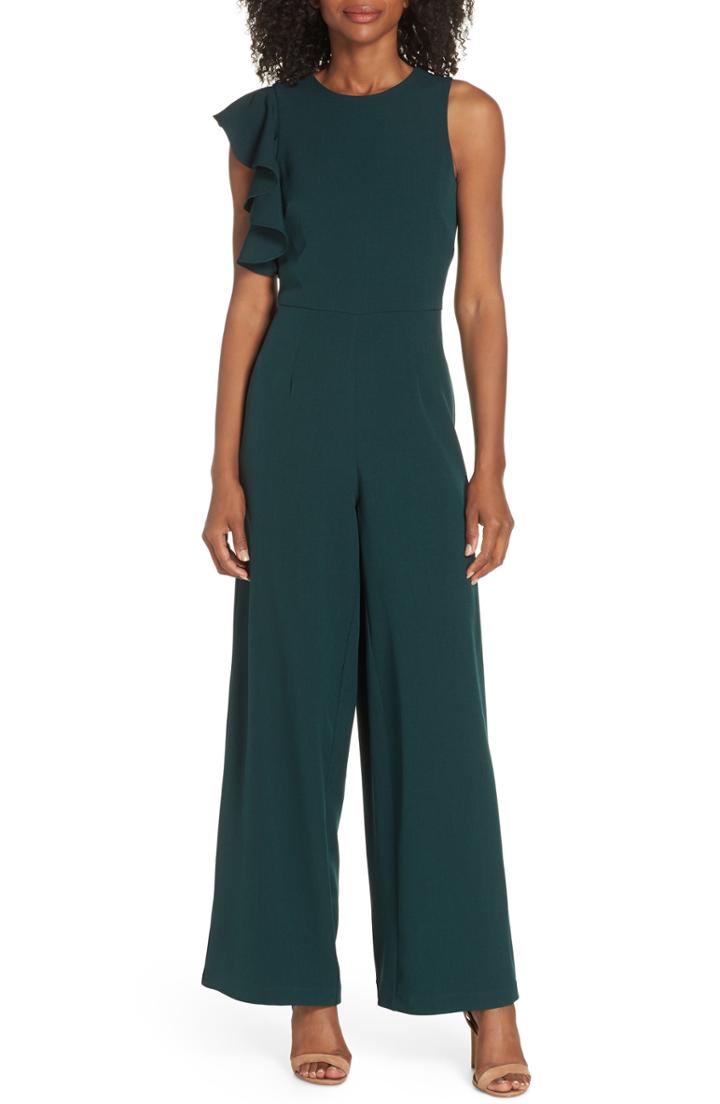 Women's Julia Jordan Hunter Crepe Ruffle Shoulder Jumpsuit