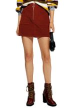 Women's Topshop Front Zip Corduroy Miniskirt Us (fits Like 2-4) - Metallic