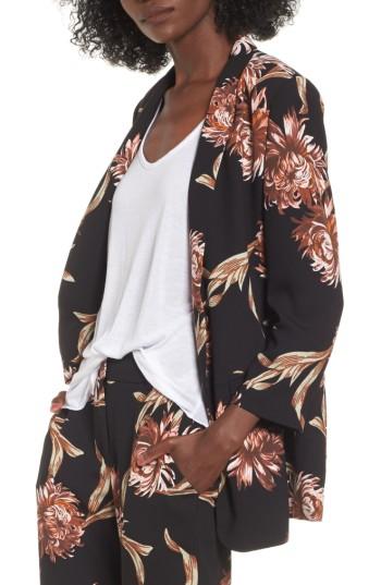 Women's Leith Floral Print Blazer - Black