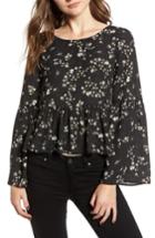 Women's Cupcakes And Cashmere Josephina Print Bell Sleeve Top - Black
