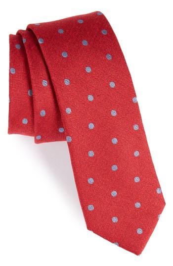 Men's The Tie Bar Dotted Hitch Silk & Wool Skinny Tie, Size - Red