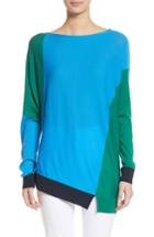 Women's St. John Collection Colorblock Knit Wool Sweater, Size - Blue