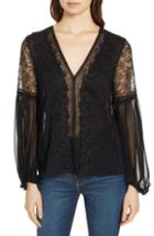 Women's Alice + Olivia Brea Blouson Sleeve Lace & Chiffon Top - Black