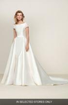 Women's Pronovias Drasila Eyelet Sleeve Mikado Ballgown, Size In Store Only - Ivory