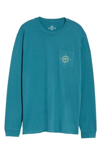 Men's Southern Tide Long Sleeve Compass T-shirt, Size - Blue