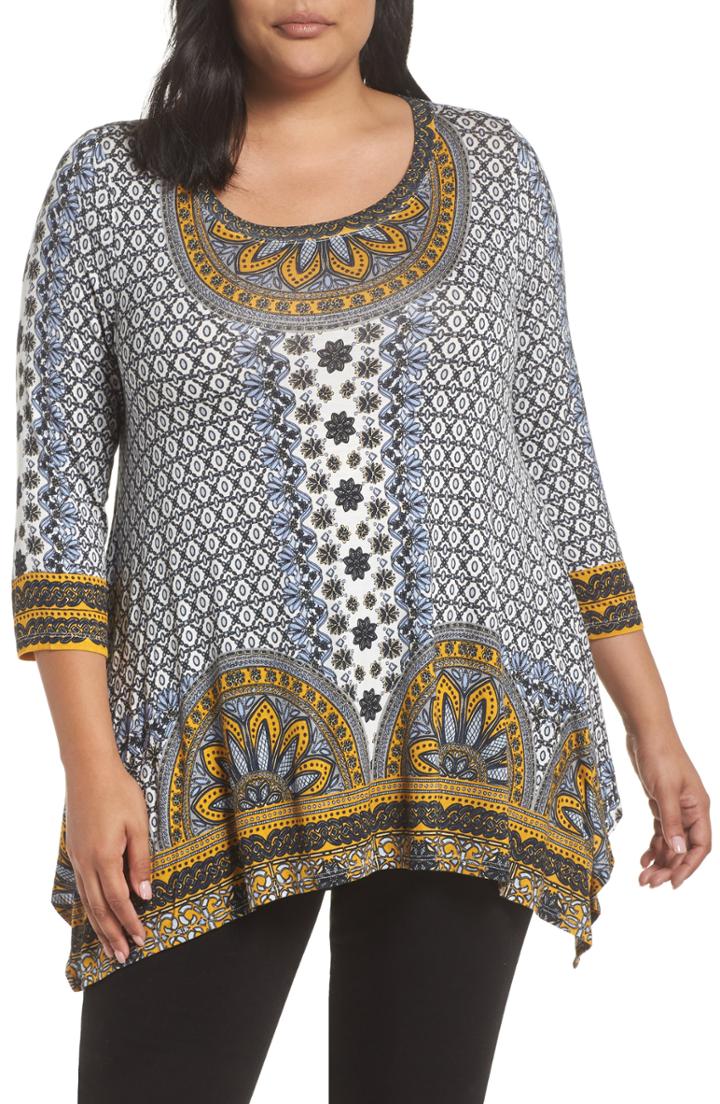 Women's Single Thread Scarf Print Shark Bite Tunic Top