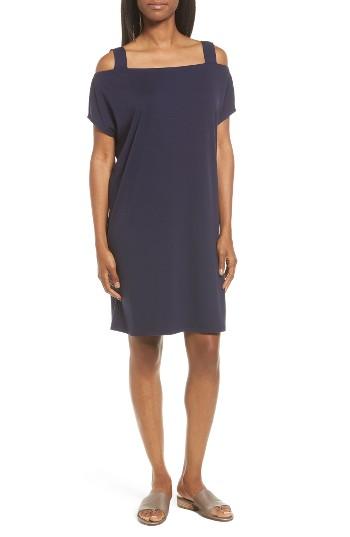 Women's Eileen Fisher Off The Shoulder Shift Dress, Size - Blue