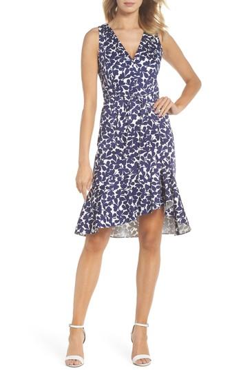 Women's Adrianna Papell Lady Luck Print Cotton Sateen Dress - Blue