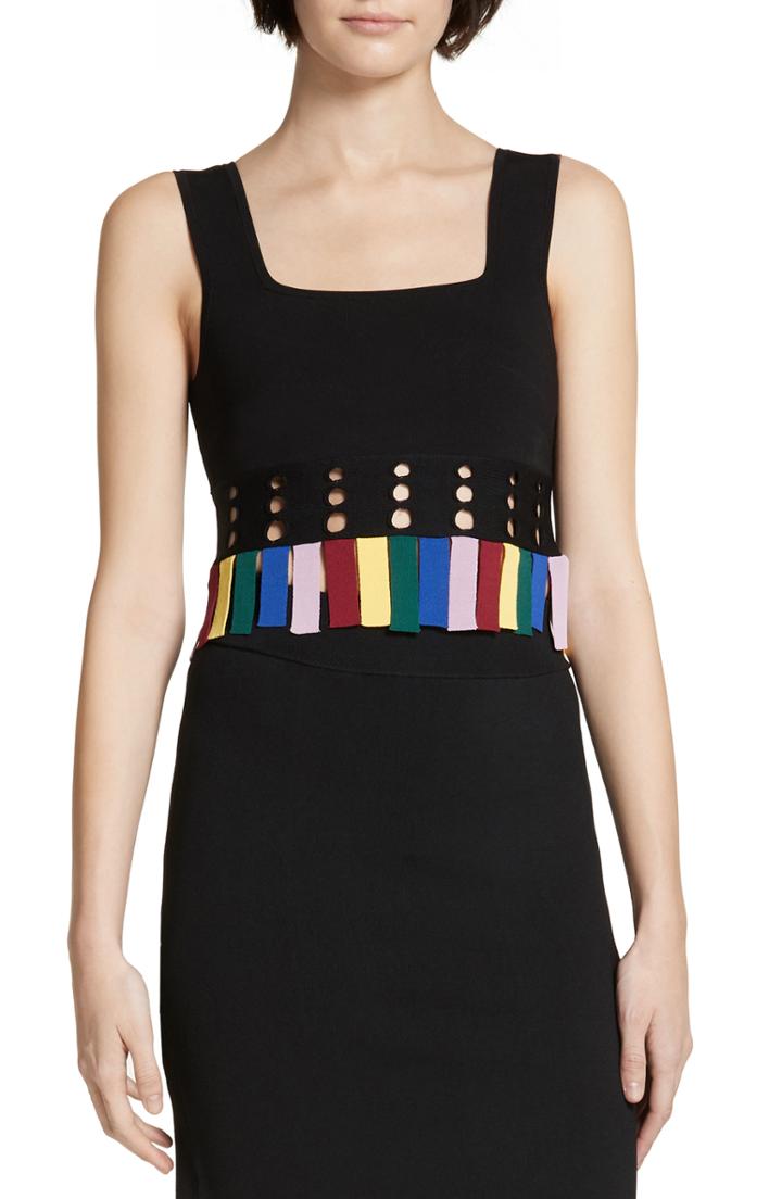 Women's Staud Paradise Rainbow Fringe Crop Top - Black