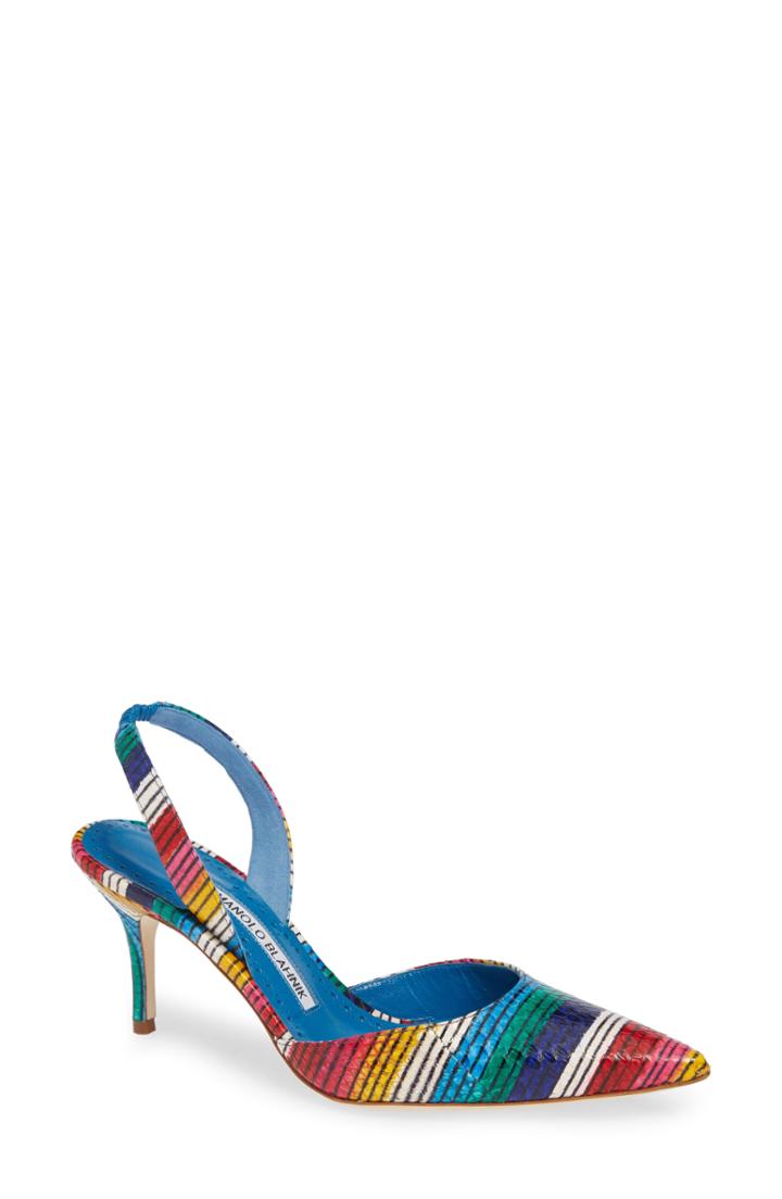 Women's Manolo Blahnik Carolyn Snakeskin Slingback Pump Us / 35eu - Blue