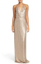 Women's Amsale 'sigourney' Sequin Halter Mesh Gown - Brown