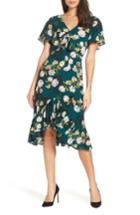 Women's Charles Henry Floral Print Ruffle Hem Dress, Size - Green