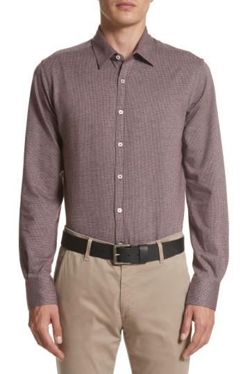 Men's Canali Slim Fit Houndstooth Sport Shirt - Red