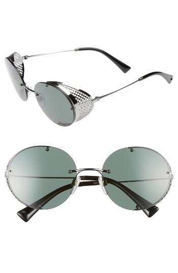 Women's Valentino 52mm Round Sunglasses - Shiny Ruthenium