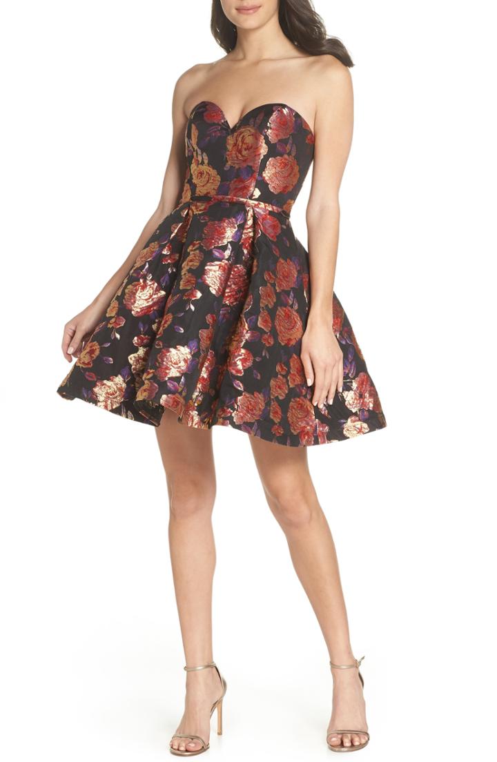 Women's Mac Duggal Strapless Metallic Jacquard Fit & Flare Dress