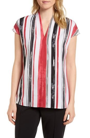 Women's Emerson Rose Short Sleeve Stripe Stretch Silk Blouse - Ivory