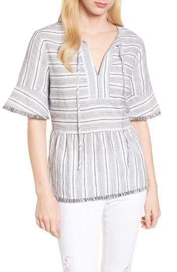 Women's Caslon Frayed Hem Linen Stripe Top - Ivory