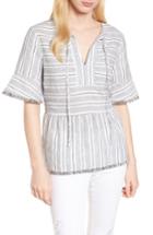 Women's Caslon Frayed Hem Linen Stripe Top - Ivory