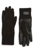Women's Ugg Seamed Touchscreen Compatible Gloves With Genuine Shearling Trim - Black