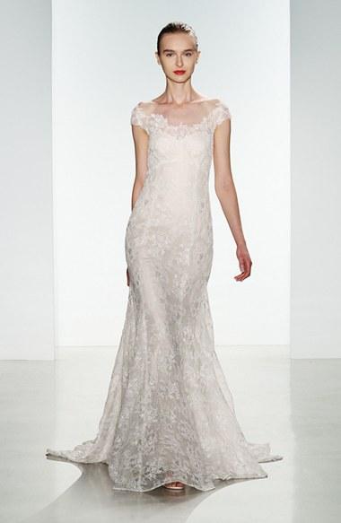 Women's Christos Bridal 'mona' Off The Shoulder Corded Lace Fit & Flare Gown