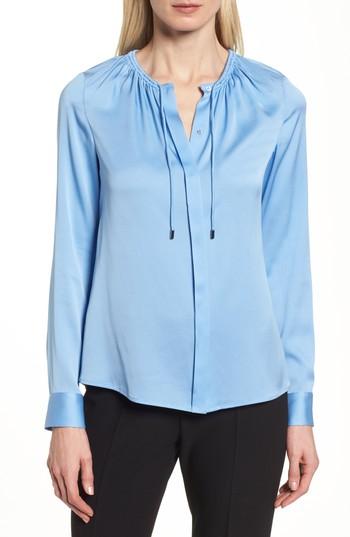 Women's Boss Banorana Stretch Silk Blouse - Blue