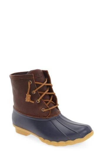 Women's Sperry 'saltwater' Waterproof Rain Boot .5 M - Brown