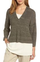 Women's Eileen Fisher Melange Knit Tencel Crop Sweater, Size - Black