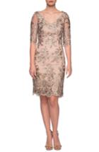 Women's La Femme Embroidered Lace Sheath Dress - Yellow