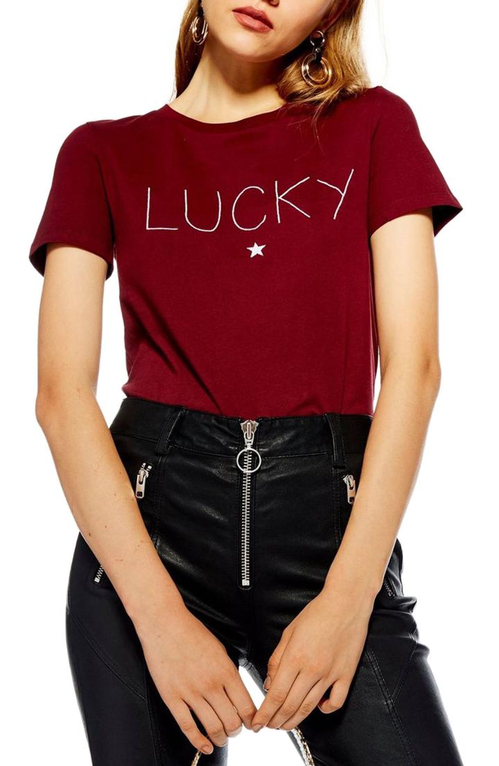 Women's Topshop Lucky Star Tee Us (fits Like 0) - Burgundy