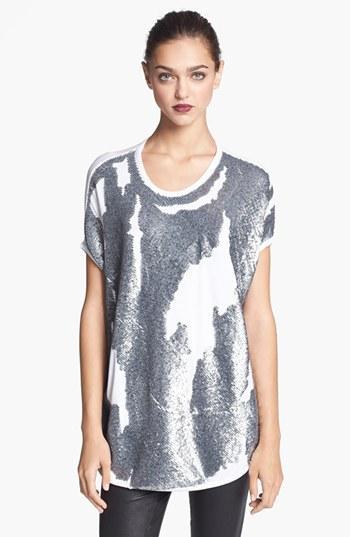 Robert Rodriguez Distressed Sequin Tee Silver