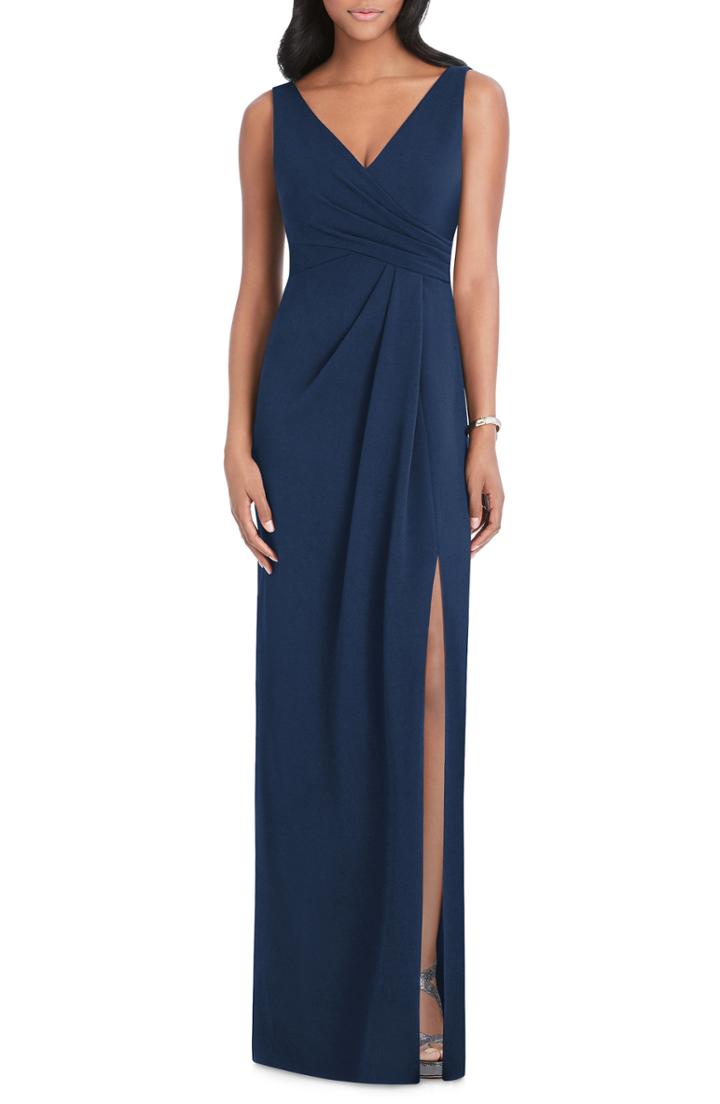 Women's After Six Pleated Surplice Stretch Crepe Gown - Blue
