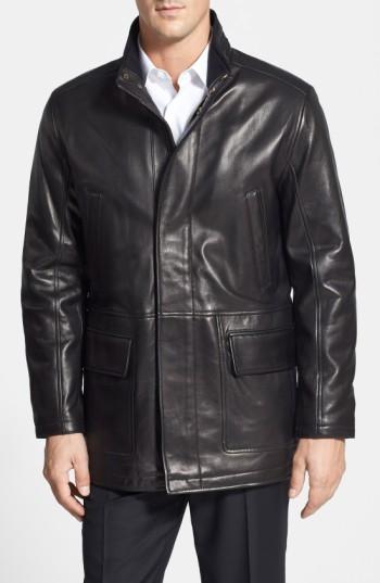 Men's Cole Haan Lambskin Leather Car Coat, Size - Black